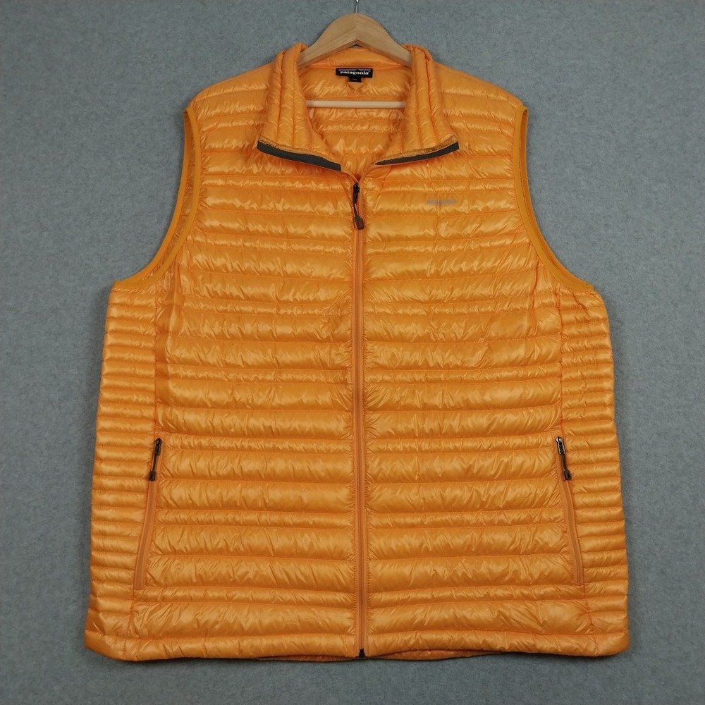 Patagonia Ultralight Down Vest Mens XXL Orange Full Zip Insulated Outdoor Puffer